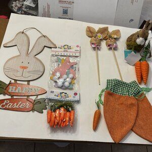 Lot Easter Wood Bunny Hanging Wall, Banner, Sisal & Farmhouse Rabbit, carrots +